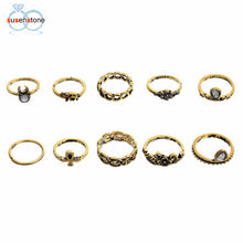 Load image into Gallery viewer, SUSENSTONE 10PC Flowers Moon Band Above Middle Knuckle Alloy Rings Set