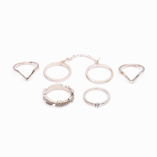 2017 New 6 units / lot Punk style bright gold Stacking midi finger knuckle rings charm ring jewelry sheet September Indoor #50