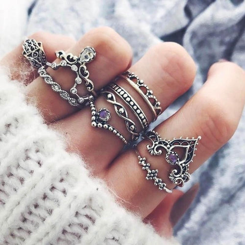 10Pcs/Set Retro Arrow Moon Midi Finger Knuckle Rings Boho Fashion Jewelry Gift