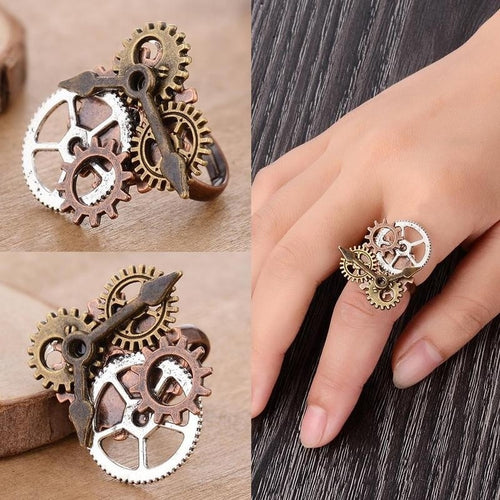 1Pcs Vintage Steampunk Wheel Gear Ring Punk Antique Copper Rings Party Jewelry