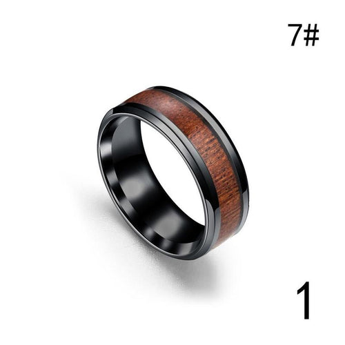 Personalized Fashion Inlaid Acacia Wood Teak Stainless Steel Ring Simple Men Retro Character Wood Grain Batch of Popular Wedding Party Jewelry Accessories