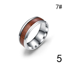 Load image into Gallery viewer, Personalized Fashion Inlaid Acacia Wood Teak Stainless Steel Ring Simple Men Retro Character Wood Grain Batch of Popular Wedding Party Jewelry Accessories
