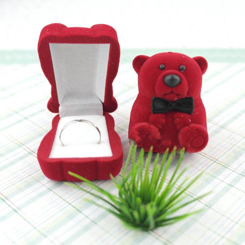 Cute Velvet Bear Jewlery Gift Box for Rings Earrings Pendants(Size: 33.5*42.5*33mm, Color:Brown)