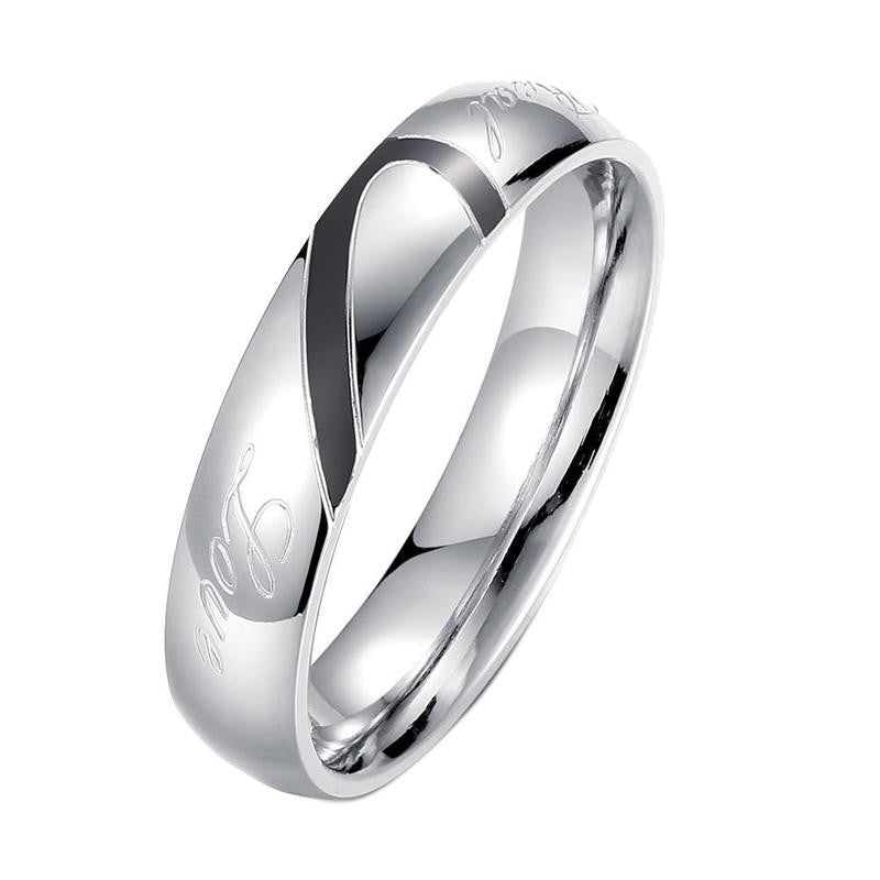 Stainless Steel Real Love Heart Couples Promise Engagement Ring Wedding