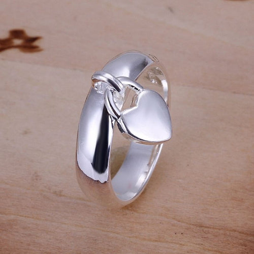 2Sizes Fashion Elegant Chic Women Silver Plated Love Heart Pendant Ring Jewelry Lovers Girlfriend Weeding Gift